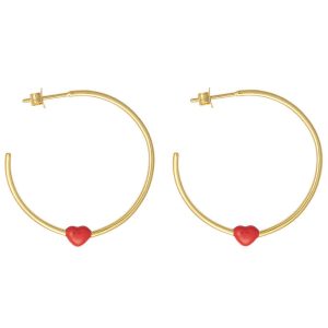 Design Letters Øreringe - Little Big Love Hoops - Guld/Rød