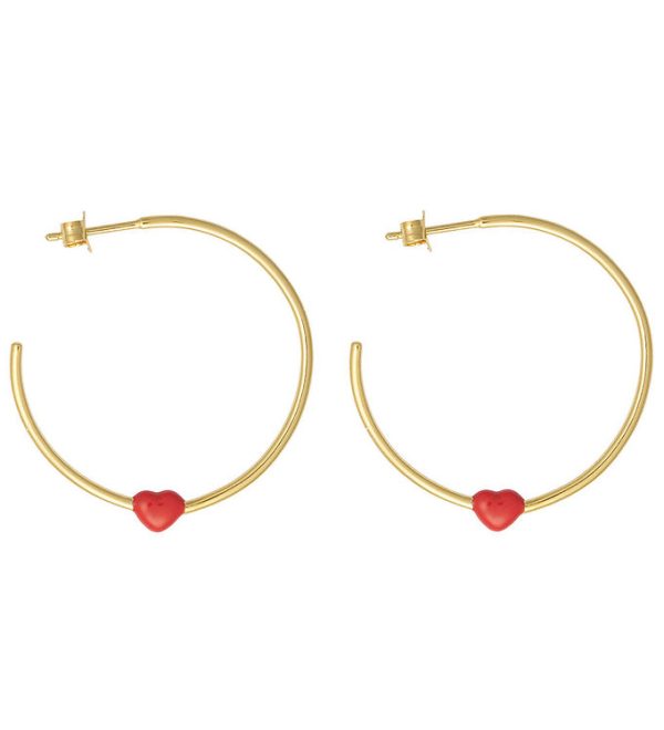 Design Letters Øreringe - Little Big Love Hoops - Guld/Rød